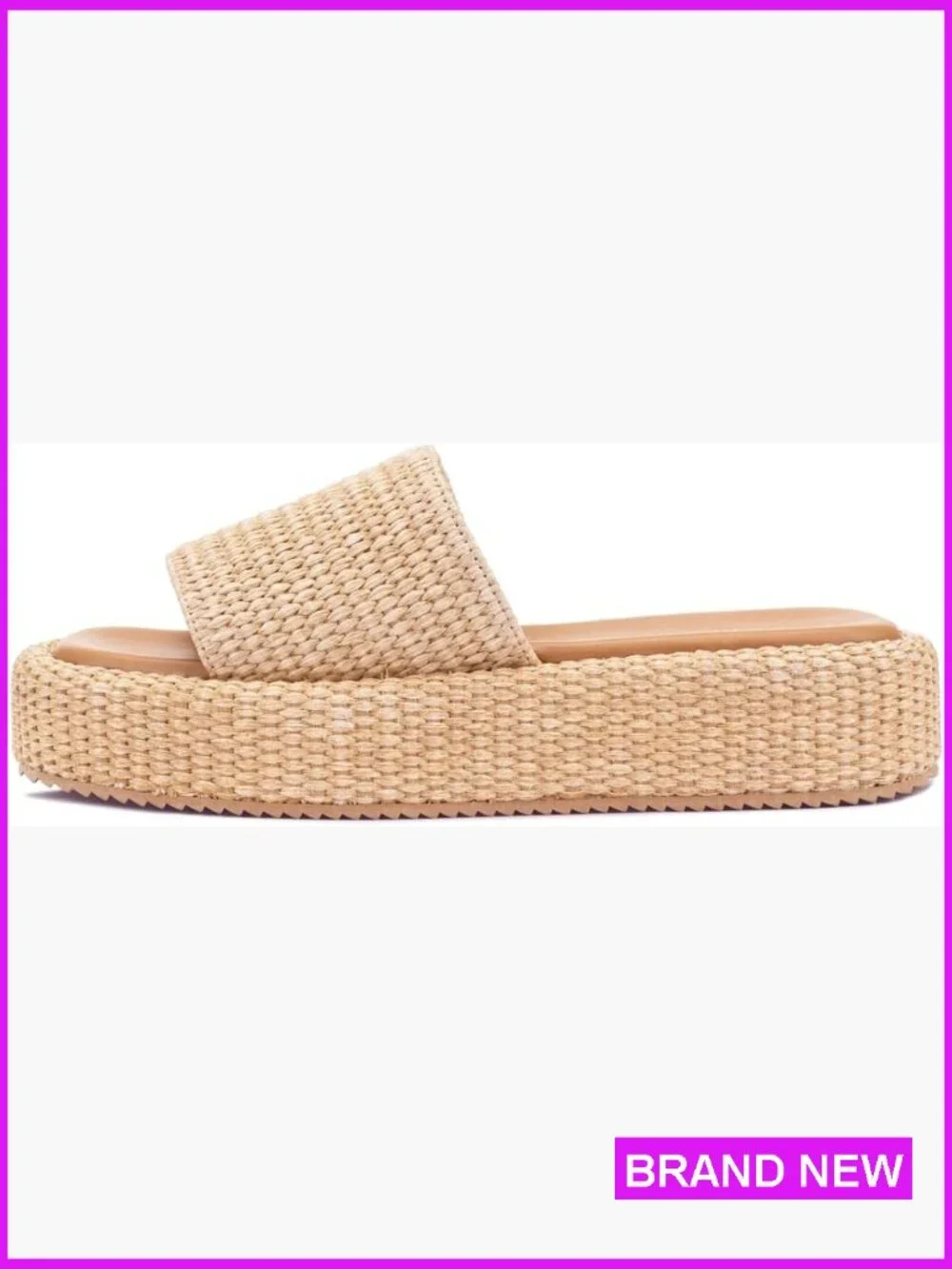 Women Raffia Espadrille Platform Slides Woven Straw Beach Vacation Shoes